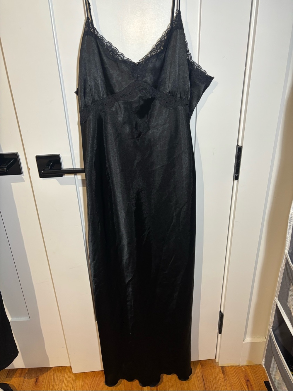 PINK Victoria's Secret Black Lace-Trim Satin Slip